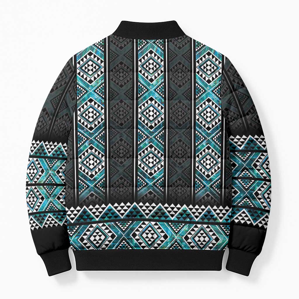 Paua Shell Taniko Pattern Aotearoa Bomber Puffer Jacket Niho Taniwha Mix Poutama - Aussie Hoodie