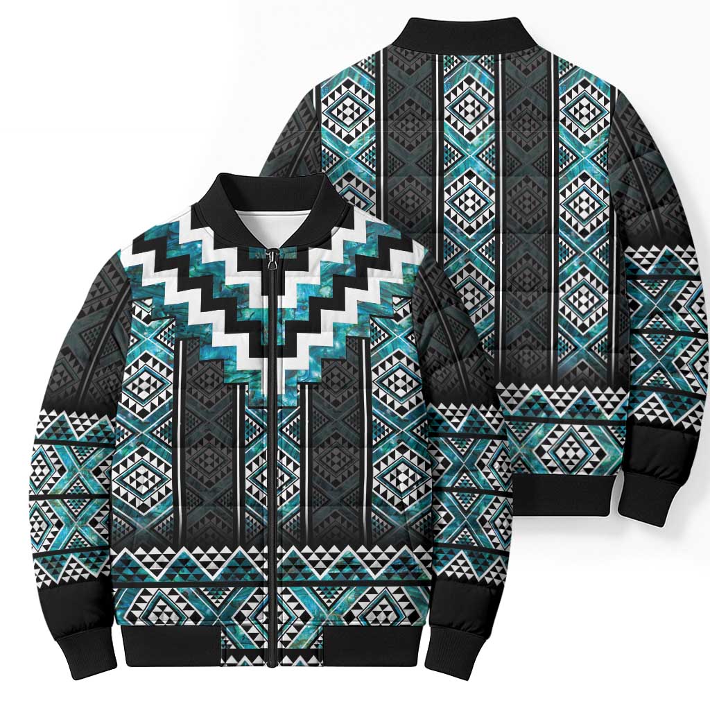 Paua Shell Taniko Pattern Aotearoa Bomber Puffer Jacket Niho Taniwha Mix Poutama - Aussie Hoodie