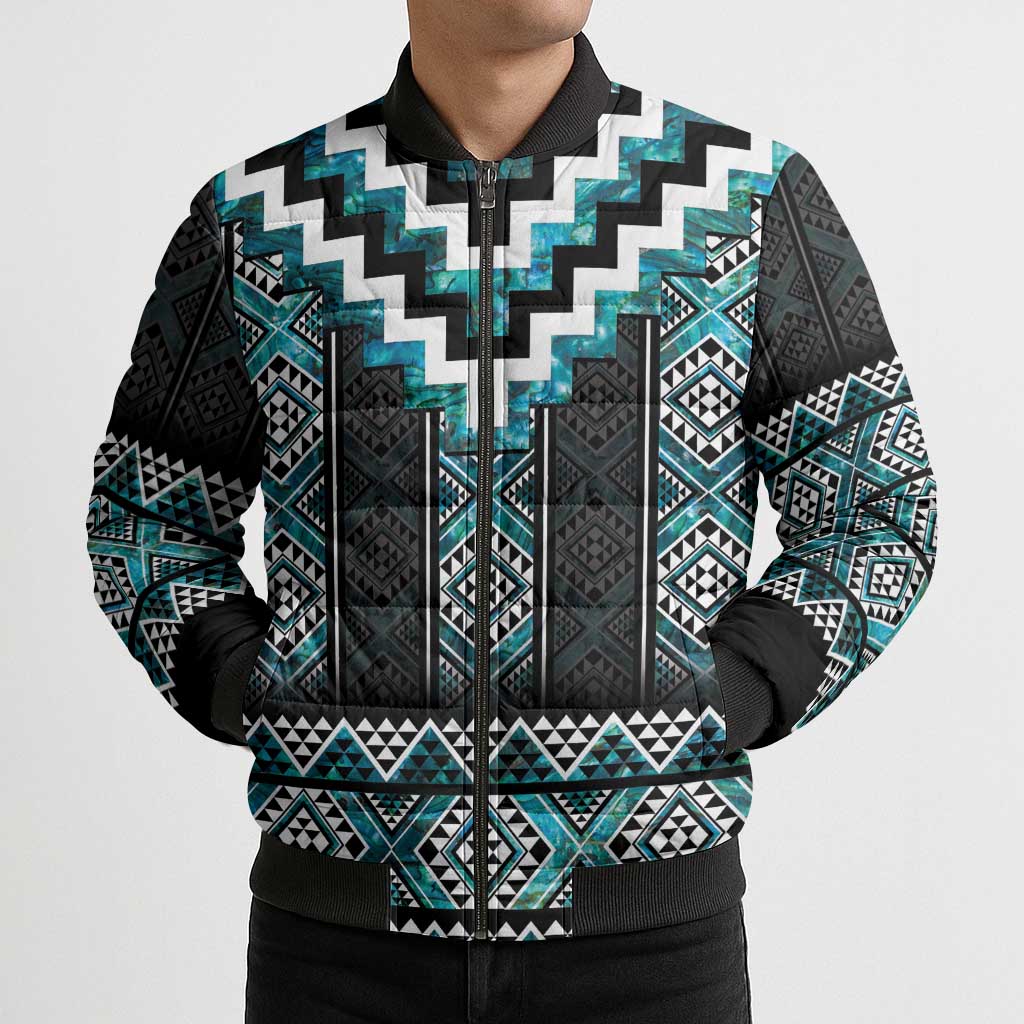 Paua Shell Taniko Pattern Aotearoa Bomber Puffer Jacket Niho Taniwha Mix Poutama - Aussie Hoodie