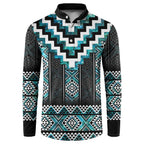 Paua Shell Taniko Pattern Aotearoa Button Sweatshirt Niho Taniwha Mix Poutama