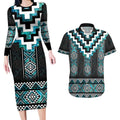 Paua Shell Taniko Pattern Aotearoa Couples Matching Long Sleeve Bodycon Dress and Hawaiian Shirt Niho Taniwha Mix Poutama