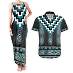 Paua Shell Taniko Pattern Aotearoa Couples Matching Tank Maxi Dress and Hawaiian Shirt Niho Taniwha Mix Poutama