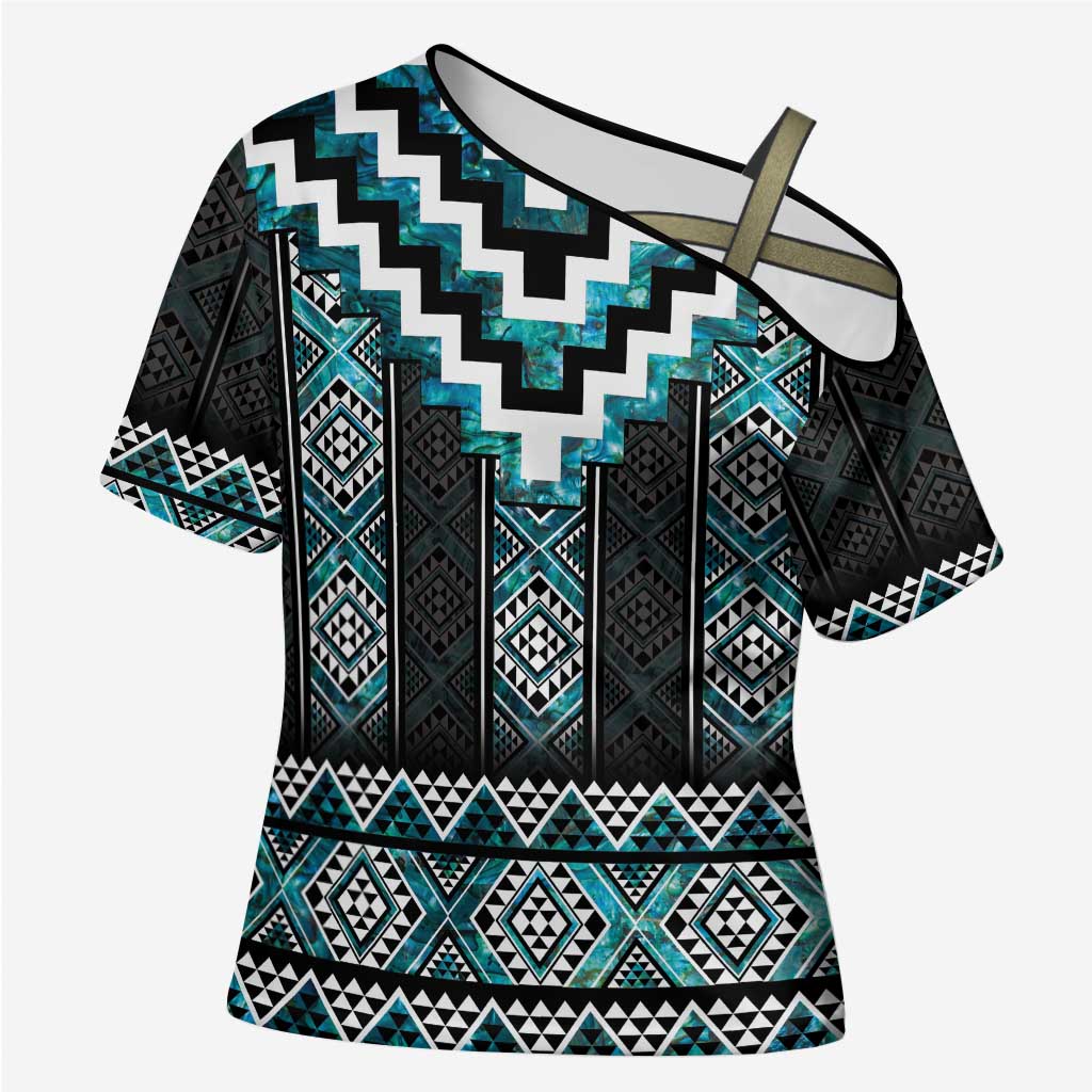 Paua Shell Taniko Pattern Aotearoa Cross Shoulder Shirt Niho Taniwha Mix Poutama - Aussie Hoodie