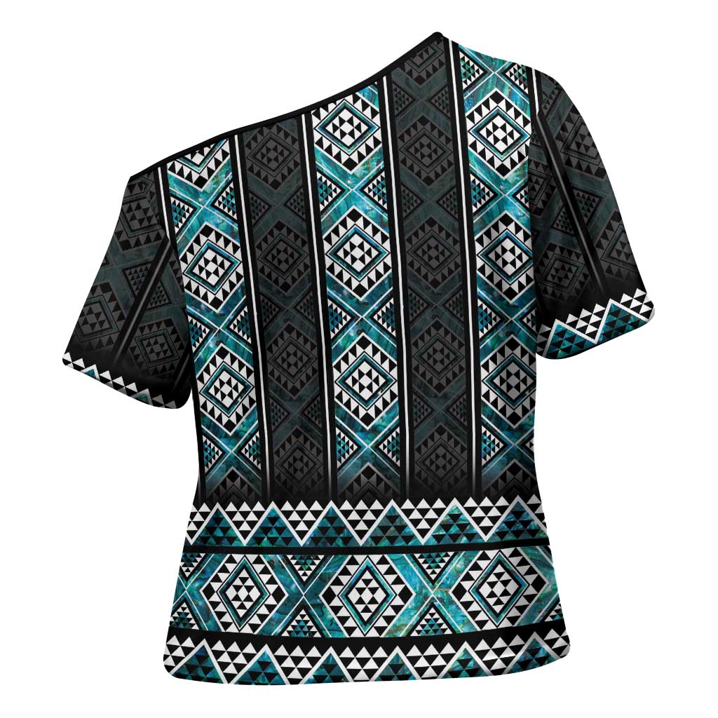 Paua Shell Taniko Pattern Aotearoa Cross Shoulder Shirt Niho Taniwha Mix Poutama - Aussie Hoodie