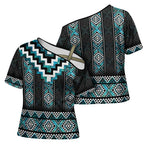 Paua Shell Taniko Pattern Aotearoa Cross Shoulder Shirt Niho Taniwha Mix Poutama - Aussie Hoodie