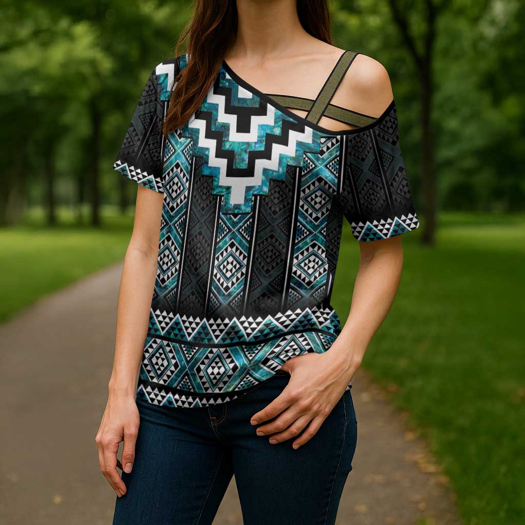 Paua Shell Taniko Pattern Aotearoa Cross Shoulder Shirt Niho Taniwha Mix Poutama - Aussie Hoodie