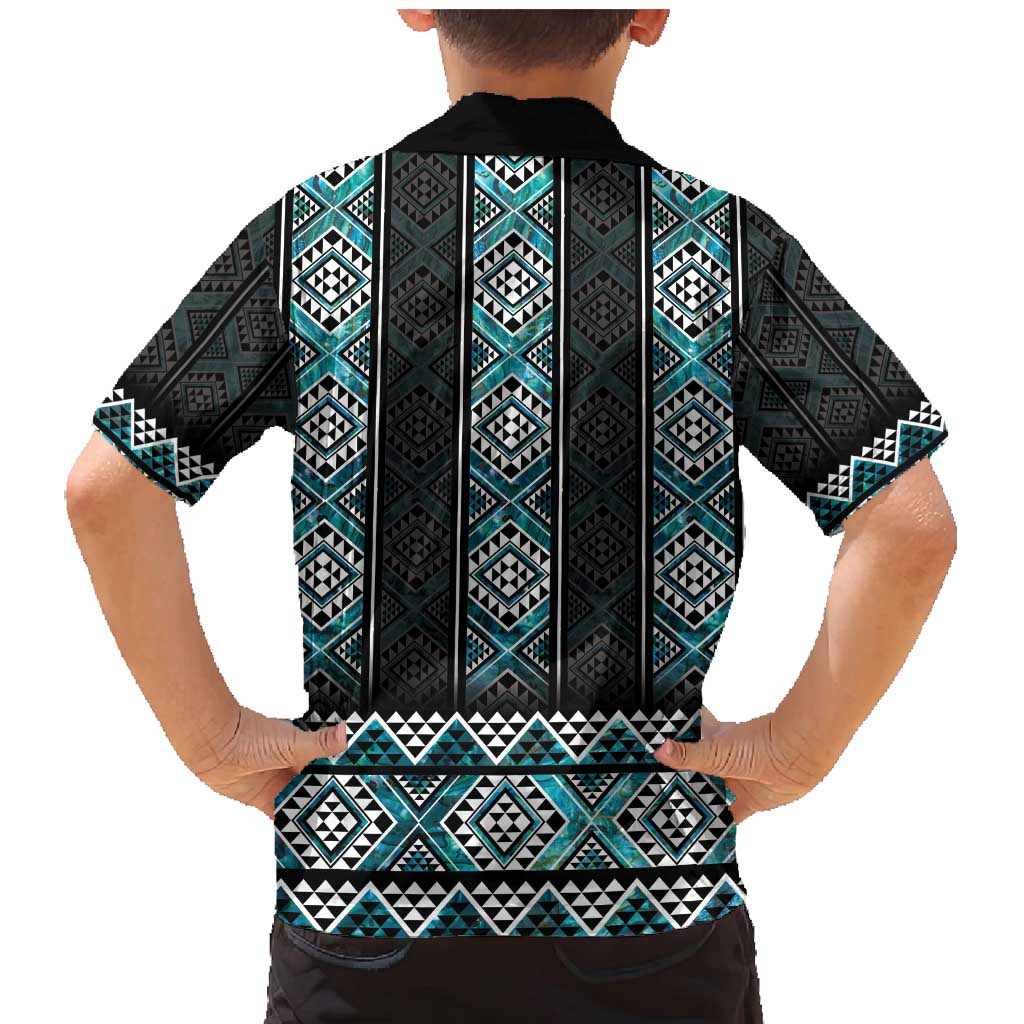Paua Shell Taniko Pattern Aotearoa Family Matching Mermaid Dress and Hawaiian Shirt Niho Taniwha Mix Poutama