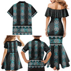 Paua Shell Taniko Pattern Aotearoa Family Matching Mermaid Dress and Hawaiian Shirt Niho Taniwha Mix Poutama