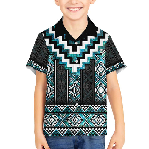 Paua Shell Taniko Pattern Aotearoa Family Matching Off The Shoulder Long Sleeve Dress and Hawaiian Shirt Niho Taniwha Mix Poutama