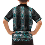 Paua Shell Taniko Pattern Aotearoa Family Matching Off Shoulder Maxi Dress and Hawaiian Shirt Niho Taniwha Mix Poutama