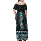 Paua Shell Taniko Pattern Aotearoa Family Matching Off Shoulder Maxi Dress and Hawaiian Shirt Niho Taniwha Mix Poutama
