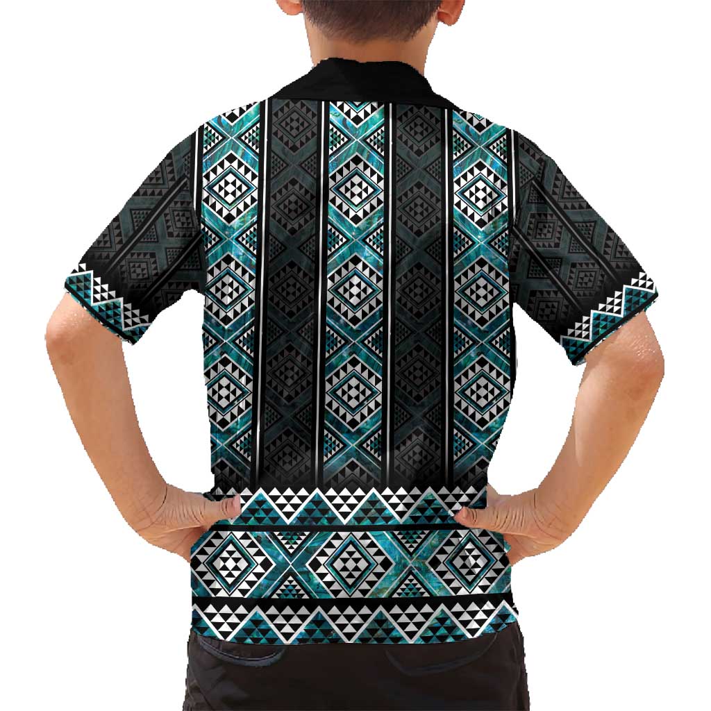 Paua Shell Taniko Pattern Aotearoa Family Matching Off Shoulder Short Dress and Hawaiian Shirt Niho Taniwha Mix Poutama