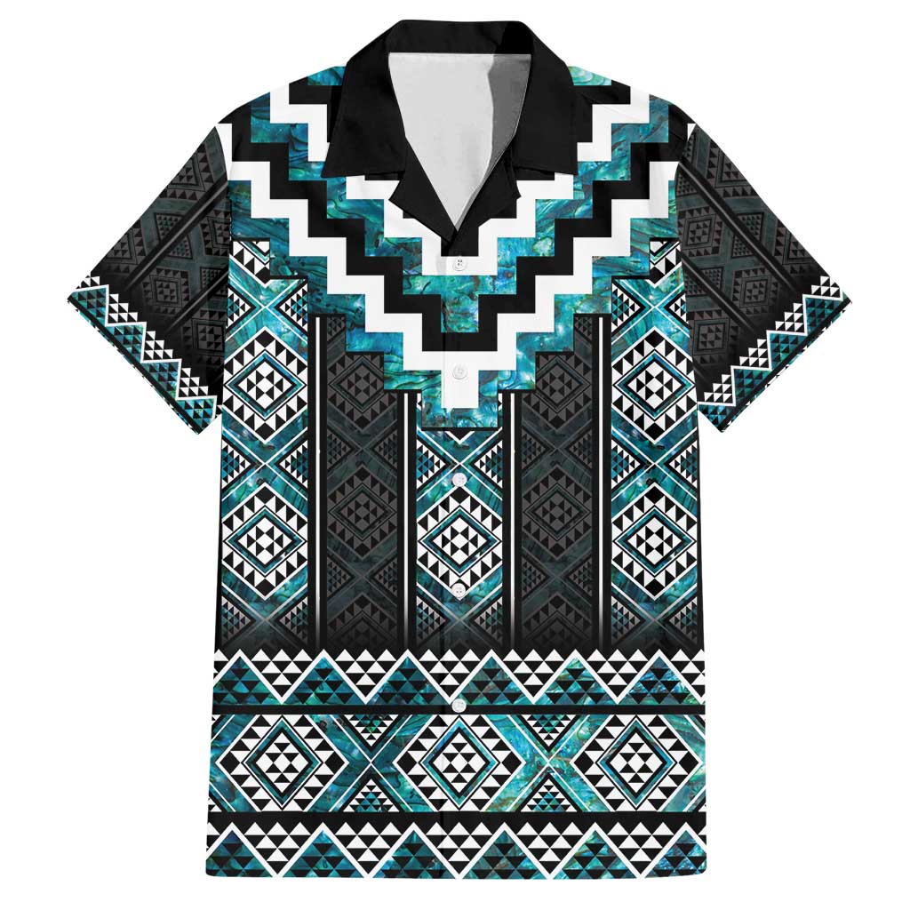 Paua Shell Taniko Pattern Aotearoa Family Matching Off Shoulder Short Dress and Hawaiian Shirt Niho Taniwha Mix Poutama
