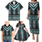 Paua Shell Taniko Pattern Aotearoa Family Matching Puletasi and Hawaiian Shirt Niho Taniwha Mix Poutama