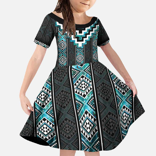 Paua Shell Taniko Pattern Aotearoa Family Matching Summer Maxi Dress and Hawaiian Shirt Niho Taniwha Mix Poutama