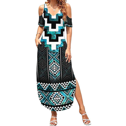 Paua Shell Taniko Pattern Aotearoa Family Matching Summer Maxi Dress and Hawaiian Shirt Niho Taniwha Mix Poutama