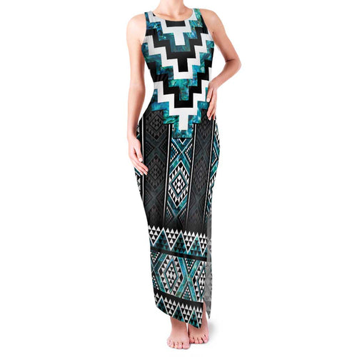 Paua Shell Taniko Pattern Aotearoa Family Matching Tank Maxi Dress and Hawaiian Shirt Niho Taniwha Mix Poutama
