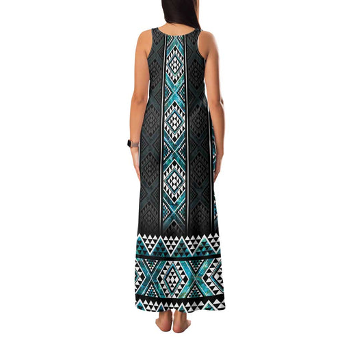 Paua Shell Taniko Pattern Aotearoa Family Matching Tank Maxi Dress and Hawaiian Shirt Niho Taniwha Mix Poutama