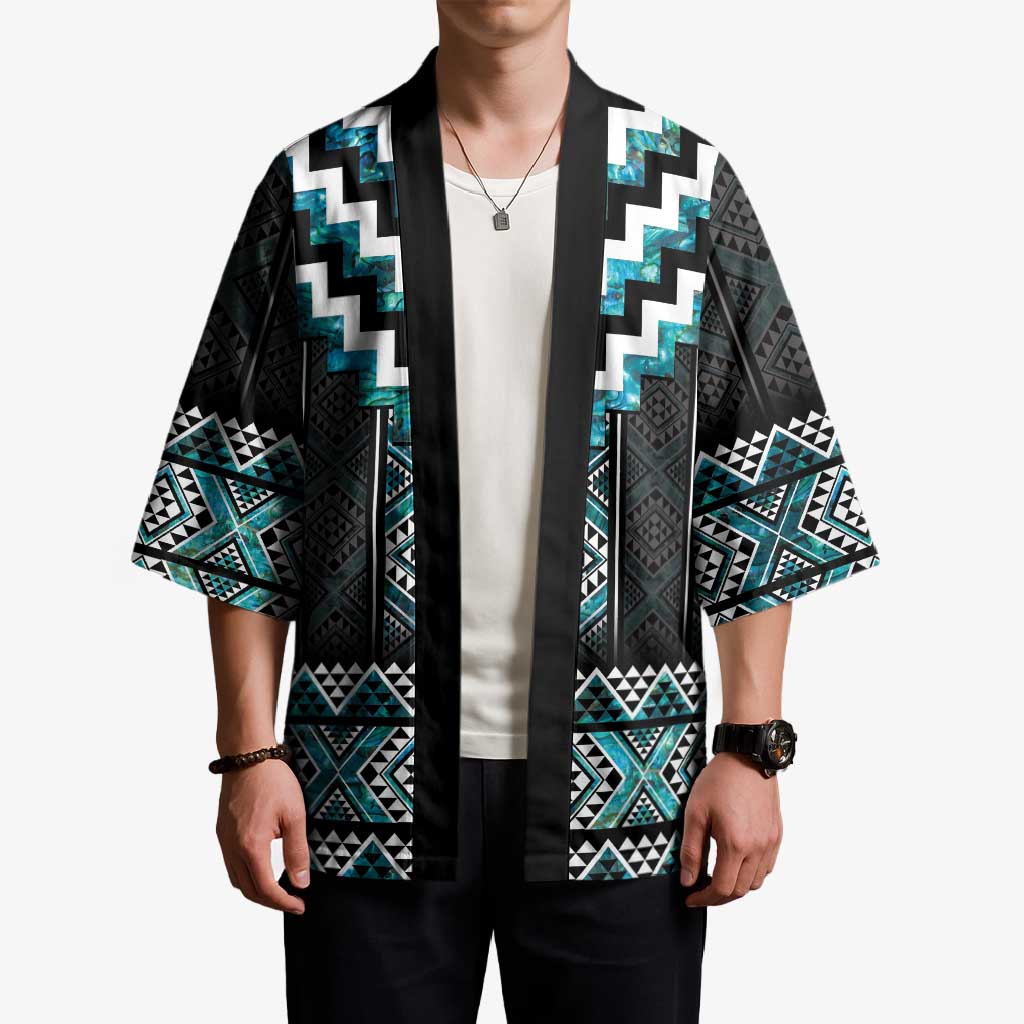 Paua Shell Taniko Pattern Aotearoa Kimono Niho Taniwha Mix Poutama - Aussie Hoodie