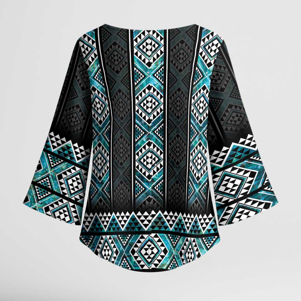 Paua Shell Taniko Pattern Aotearoa Kimono Sleeve Blouse Niho Taniwha Mix Poutama - Aussie Hoodie