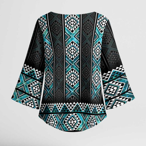 Paua Shell Taniko Pattern Aotearoa Kimono Sleeve Blouse Niho Taniwha Mix Poutama - Aussie Hoodie