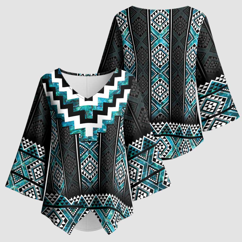 Paua Shell Taniko Pattern Aotearoa Kimono Sleeve Blouse Niho Taniwha Mix Poutama - Aussie Hoodie