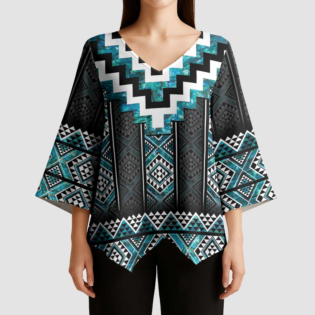 Paua Shell Taniko Pattern Aotearoa Kimono Sleeve Blouse Niho Taniwha Mix Poutama - Aussie Hoodie