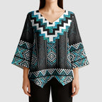Paua Shell Taniko Pattern Aotearoa Kimono Sleeve Blouse Niho Taniwha Mix Poutama - Aussie Hoodie