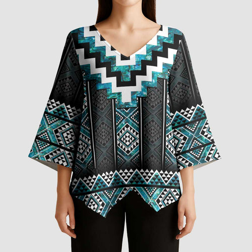 Paua Shell Taniko Pattern Aotearoa Kimono Sleeve Blouse Niho Taniwha Mix Poutama - Aussie Hoodie