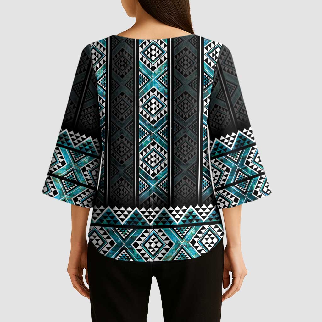 Paua Shell Taniko Pattern Aotearoa Kimono Sleeve Blouse Niho Taniwha Mix Poutama - Aussie Hoodie