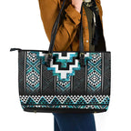 Paua Shell Taniko Pattern Aotearoa Leather Tote Bag Niho Taniwha Mix Poutama