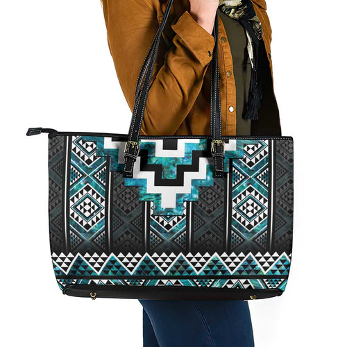 Paua Shell Taniko Pattern Aotearoa Leather Tote Bag Niho Taniwha Mix Poutama