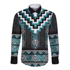 Paua Shell Taniko Pattern Aotearoa Long Sleeve Button Shirt Niho Taniwha Mix Poutama