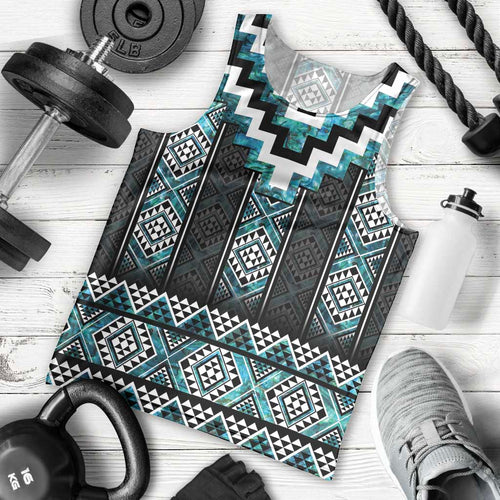 Paua Shell Taniko Pattern Aotearoa Men Tank Top Niho Taniwha Mix Poutama