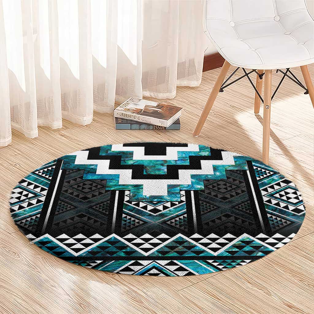 Paua Shell Taniko Pattern Aotearoa Round Carpet Niho Taniwha Mix Poutama