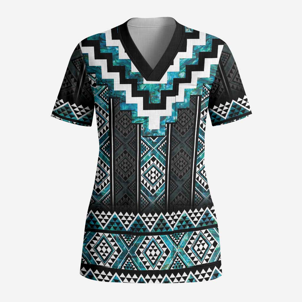 Paua Shell Taniko Pattern Aotearoa Scrub Top Niho Taniwha Mix Poutama - Aussie Hoodie