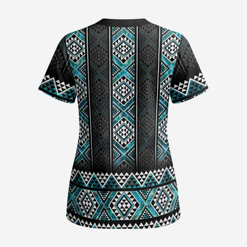 Paua Shell Taniko Pattern Aotearoa Scrub Top Niho Taniwha Mix Poutama - Aussie Hoodie