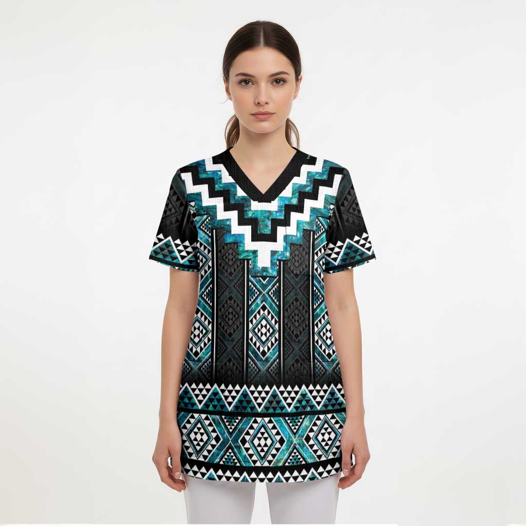 Paua Shell Taniko Pattern Aotearoa Scrub Top Niho Taniwha Mix Poutama - Aussie Hoodie