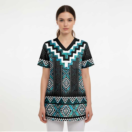 Paua Shell Taniko Pattern Aotearoa Scrub Top Niho Taniwha Mix Poutama - Aussie Hoodie
