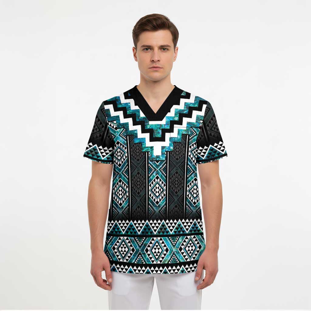Paua Shell Taniko Pattern Aotearoa Scrub Top Niho Taniwha Mix Poutama - Aussie Hoodie