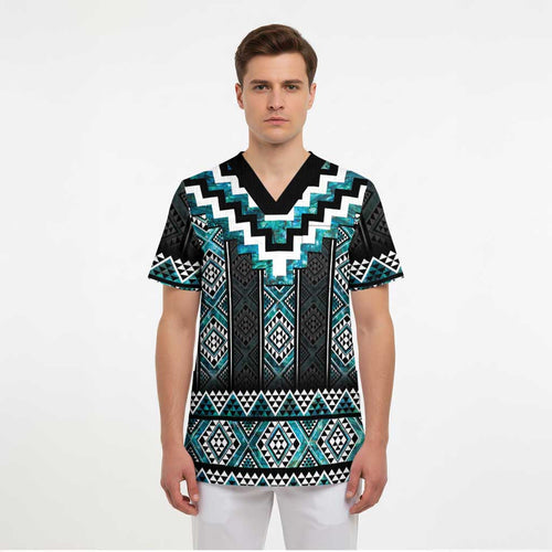 Paua Shell Taniko Pattern Aotearoa Scrub Top Niho Taniwha Mix Poutama - Aussie Hoodie