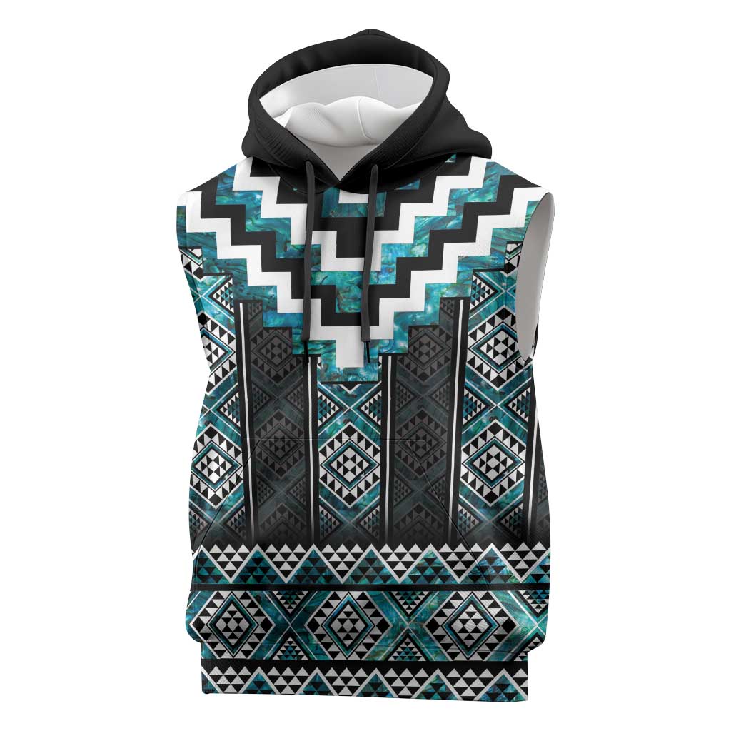 Paua Shell Taniko Pattern Aotearoa Sleeveless Hoodie Niho Taniwha Mix Poutama - Aussie Hoodie