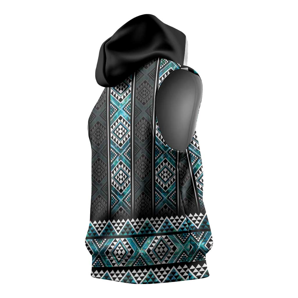 Paua Shell Taniko Pattern Aotearoa Sleeveless Hoodie Niho Taniwha Mix Poutama - Aussie Hoodie