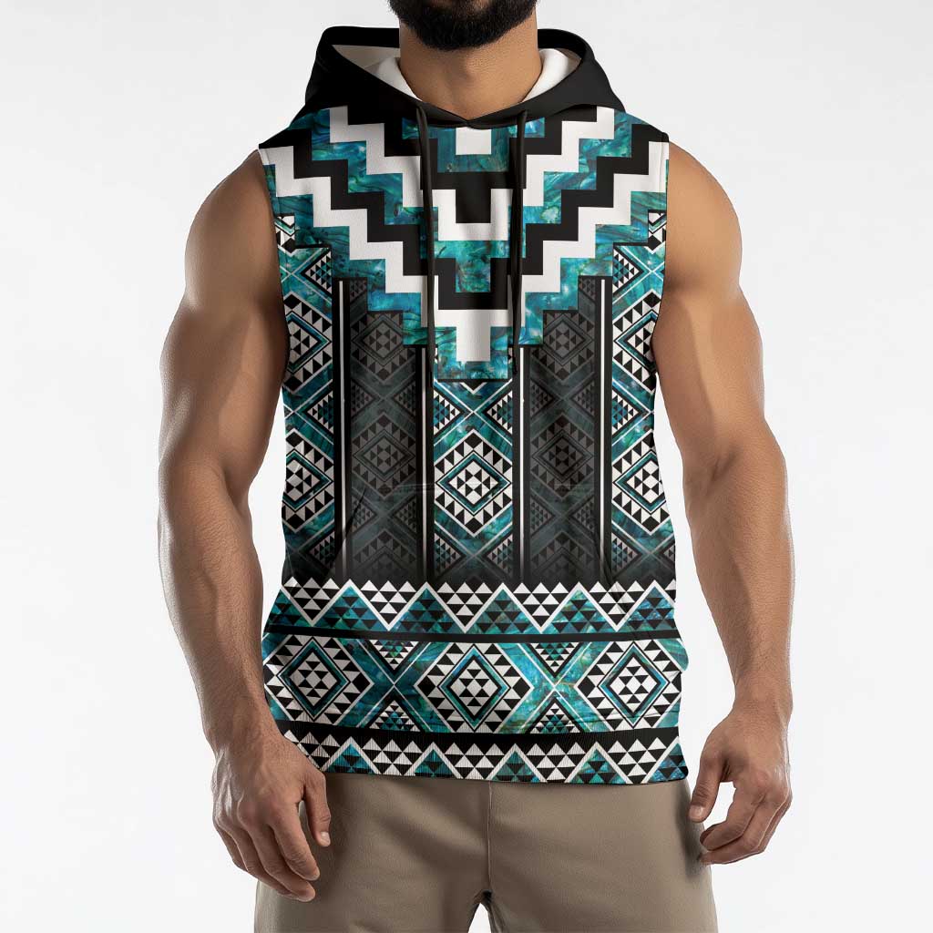 Paua Shell Taniko Pattern Aotearoa Sleeveless Hoodie Niho Taniwha Mix Poutama - Aussie Hoodie