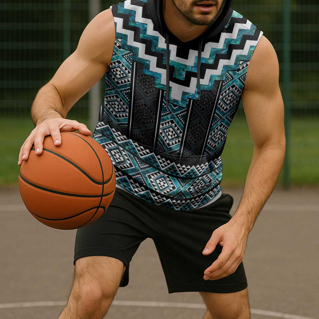 Paua Shell Taniko Pattern Aotearoa Sleeveless Hoodie Niho Taniwha Mix Poutama - Aussie Hoodie
