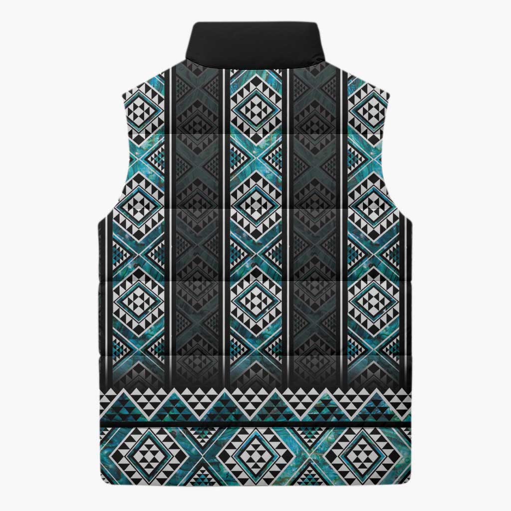 Paua Shell Taniko Pattern Aotearoa Sleeveless Puffer Jacket Niho Taniwha Mix Poutama - Aussie Hoodie