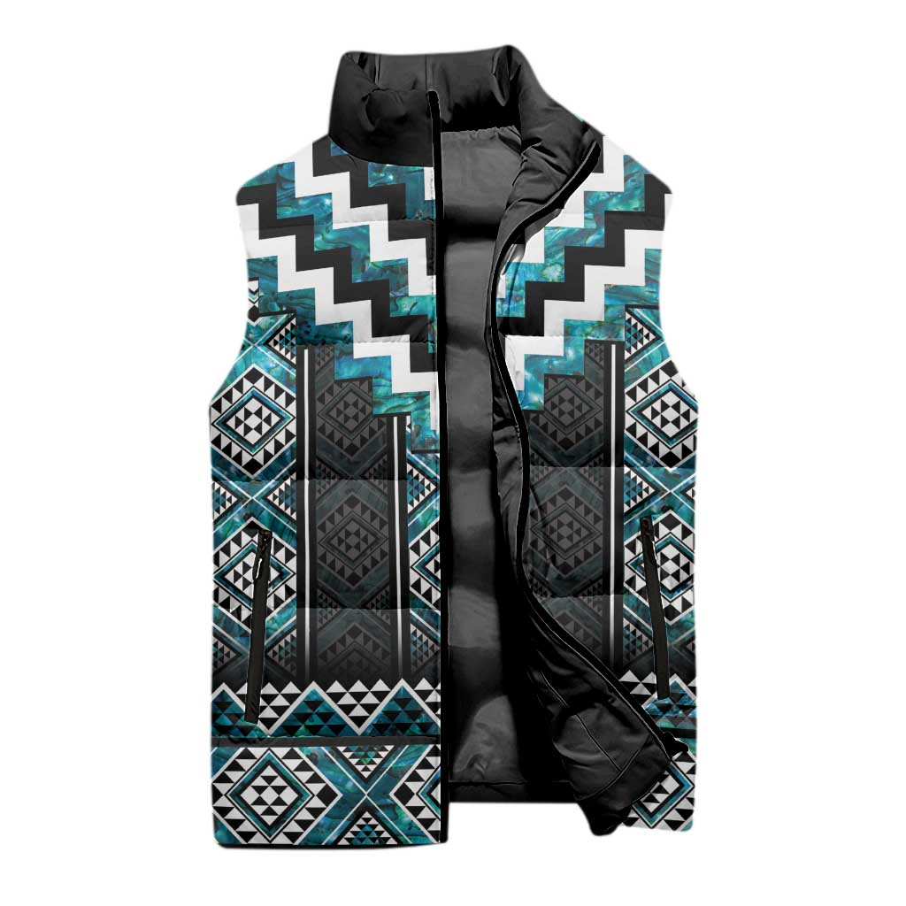 Paua Shell Taniko Pattern Aotearoa Sleeveless Puffer Jacket Niho Taniwha Mix Poutama - Aussie Hoodie