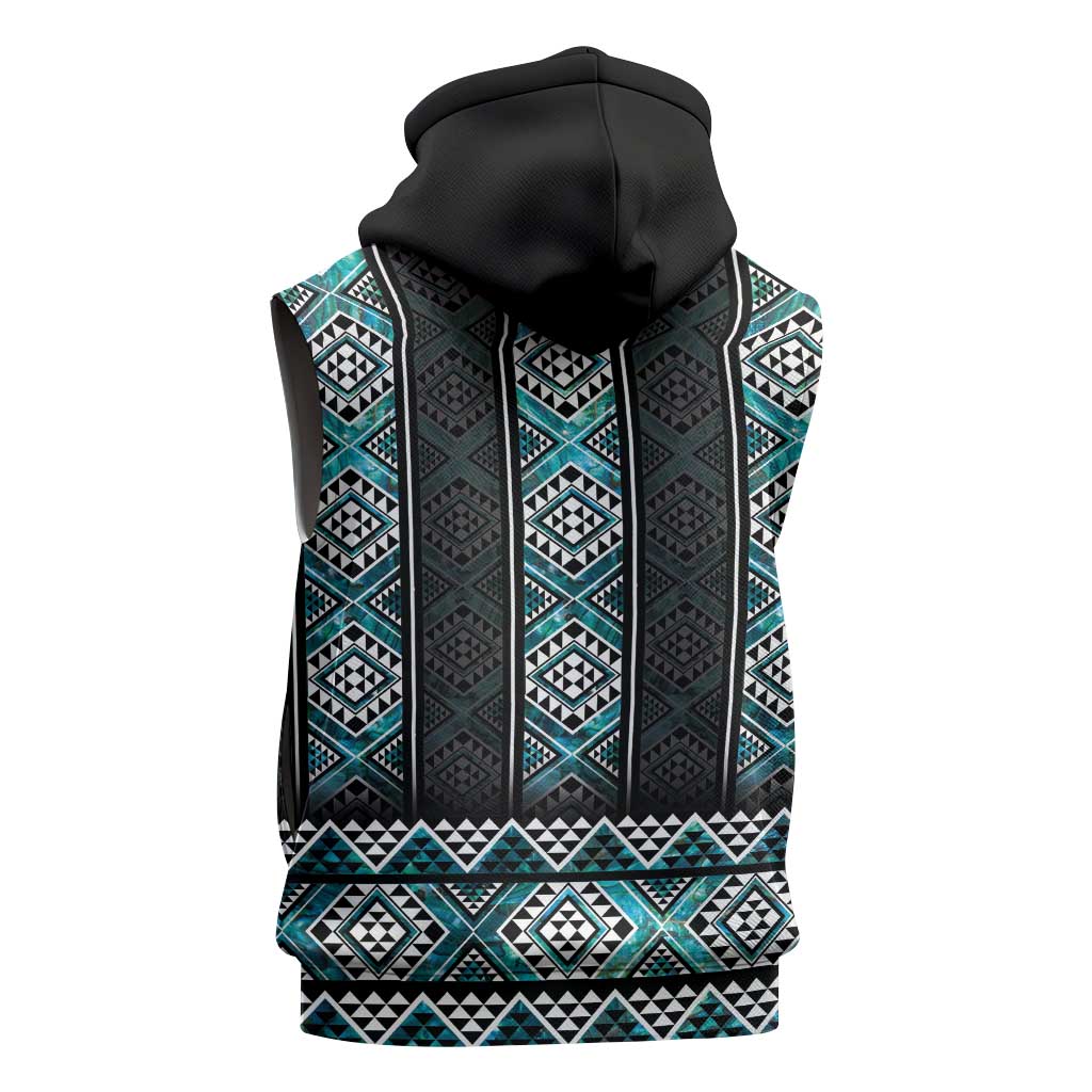 Paua Shell Taniko Pattern Aotearoa Sleeveless Zip Hoodie Niho Taniwha Mix Poutama LT14