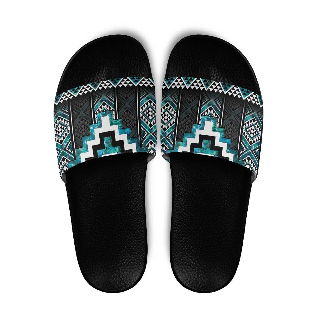 Paua Shell Taniko Pattern Aotearoa Slide Sandals Niho Taniwha Mix Poutama - Aussie Hoodie