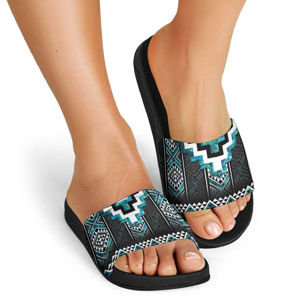 Paua Shell Taniko Pattern Aotearoa Slide Sandals Niho Taniwha Mix Poutama - Aussie Hoodie